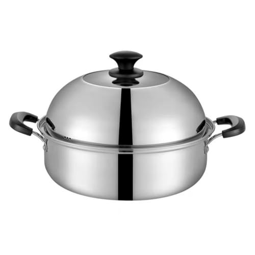 Sartén vaporera Olla vaporera Vaporera de Acero Inoxidable Vaporera para mariscos Cocina al Vapor(Plata 30cm)