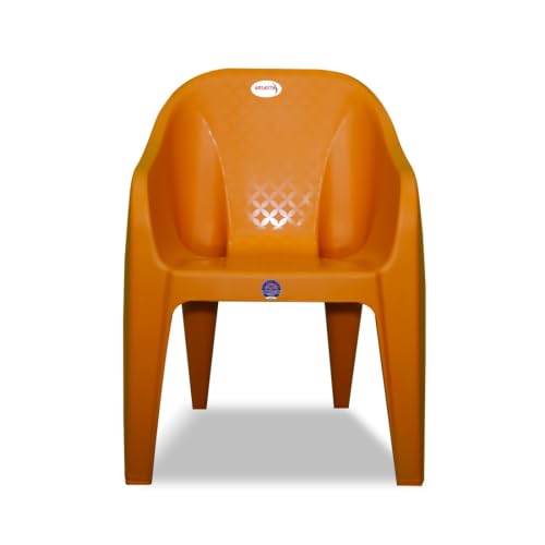 Image of Plastic Arm Chair for Home, Garden, Office, Living Room, Cafeteria Plastic Outdoor Chair | 1 Year Warranty | Color - Orange | Set of 6