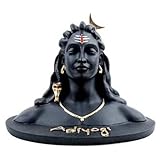 Adiyogi Shiv Shankar Murti 像 車のダッシュボード、プージャマンディール、ホームデコ用 マットブラック、ミディアムサイズ - 10cm