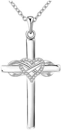 VONALA Cross Necklace for Women 925 Sterling Silver Cross Infinity Heart Pendant Christian Faith Jewelry Gifts for Women