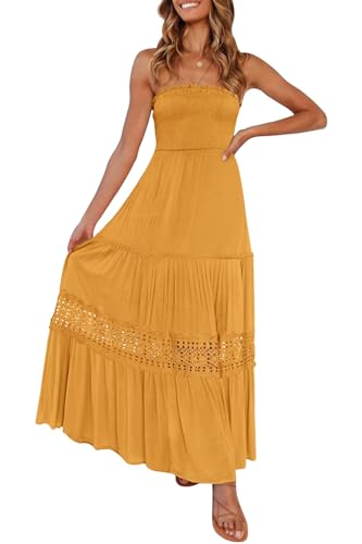 Image of ZESICA Women's 2026 Summer Boho Maxi Dresses Strapless Off Shoulder Lace Flowy A Line Beach Vacation Long Sundress