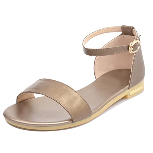 Viéctaa Sandales Femme Été Cuir Confortable Plates Nu-Pieds Bout Ouvert Bride Cheville Vacances Soirée Plage Chaussures Bronze 44 Cover