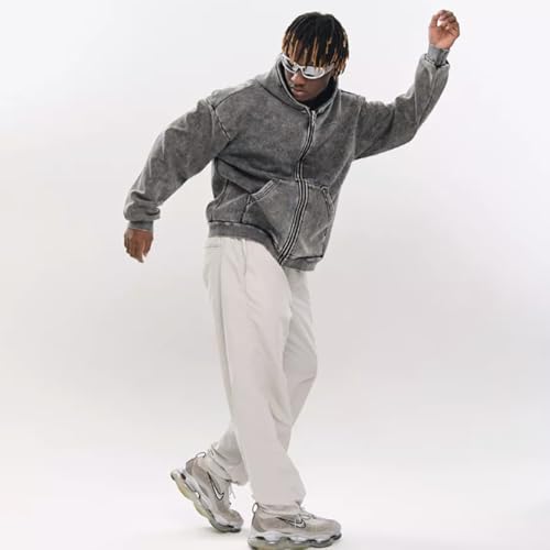 Men's plush thick loose long sleeved hoodie sweatshirt with zipper, autumn and winter streetwear2