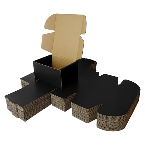 Corrugated Shipping Box Mailers rigid mailers, black shipping boxes with secure tuck closure & 90-degree corners - gift boxes with lids for presents, eCommerce packaging (6"x4"x3" Black/Set of 20)