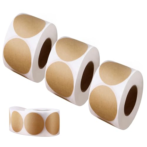 Pegatinas Redondas, 1500 Hojas Pegatinas Regalos Para Paquetes Nombre Adhesivas Regalo Adhesivas, Ideal Para Tiendas, Manualidades, Etiquetas Para Frascos y Latas (Marrón, 2,5 Cm-500 Hojas Por Rollo)
