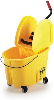 Rubbermaid Commercial Products WaveBrake 35 QT Down-Press Mop Bucket and Wringer Combo on Wheels, Yellow, for Professional/Industrial Heavy-Duty Floor Cleaning