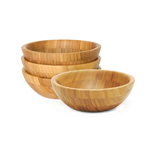 Lipper International Bamboo Wood Salad Bowls, Small, 7' Diameter x 2.25' Height, Set of 4 Bowls