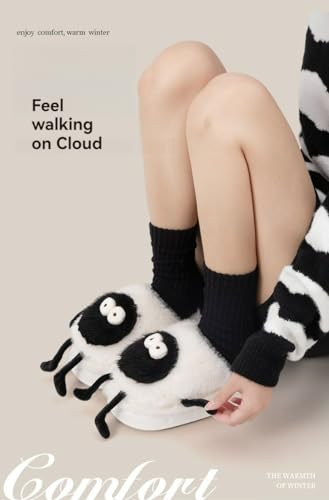 Women Cute Fluffy Slippers Adorable Coal Ball Design Cozy Closed-Toe for Fall and Winter Indoors4