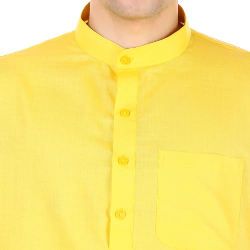 Image of Men's Cotton Solid Kurta Set Mandarin Collar Regular Fit Long Sleeves Ethnic Dress