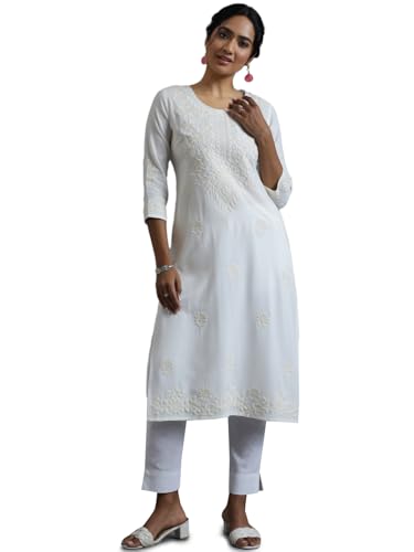 Image of Libas Womens Embroidered Viscose Straight Kurta for Women | Ethnic wear | Bridal Suit | Wedding Dress | Occasion wear