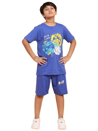 Image of Boys Halfsleeves Cotton Solid /Printed T-Shirt & Shorts Summer Co-ord Set /Clothing Set /Casual wear