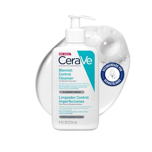 CeraVe Gel Limpiador Control Imperfecciones, Para Piel con Tendencia Acneica y Grasa, Reduce el Acné, los Puntos Negros y Mejora los Poros, Tratamiento en Gel con Ácido Salicílico, 236ml