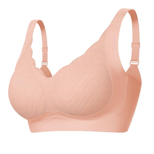 Wireless Support Bra Full Coverage Padded Push Up Anti Sagging Comfortable Seamless Bras for Older Women No Underwire Pink