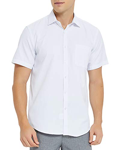 Ebind Mens Short Sleeve Shirts Classic Solid Oxford Shirt, White, S