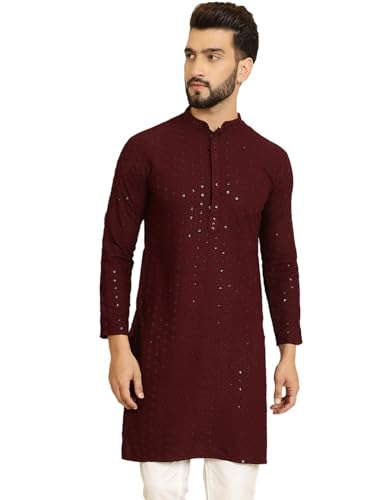 Sojanya (Since 1958 Men's Pure Cotton Purple Embroidered Sequined Only Long Kurta::Size-44