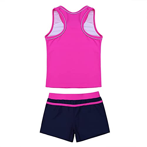 Image of Kids Girls Two-Piece Swimsuits Sleeveless Swim Tops with Boyshorts Athletic Tankini Outfit Set Swimwear