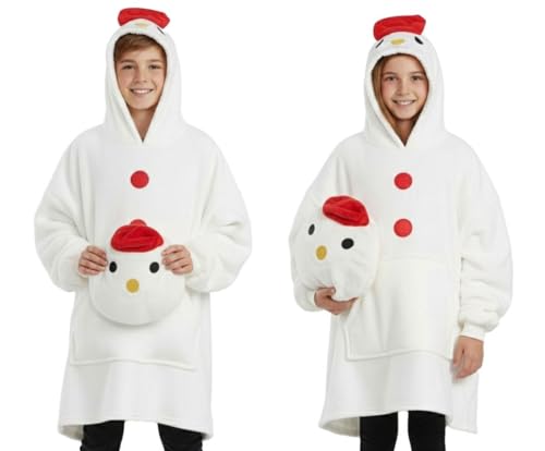 A2Z 4 Kids Girls Boys Snowman Snuggle Oversized Christmas Theme Lounge Hoodie Super Soft Winter Warm Wearable Blanket Hoodie Kids Xmas Gift Snuggle Pullover Dressing Sweatshirt with Cute Snowman Bag