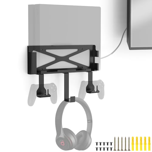 Wall Mount Compatible for PS4 Wall Mount Kit Compatible for PS4 Original (Old Model) with Detachable 2 Controller Holder & Headphone Hanger Mount on Near or Behind Your TV