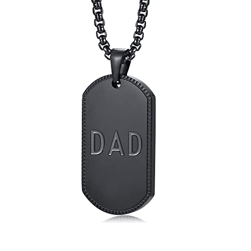 Dad Dog Tag Men Necklace Gift - Send Box, Stainless Steel To My Dad Necklace, Black/ Silver 24Inches Box Chain, Father's Day Birthday Necklace Gift from Mom Daughter