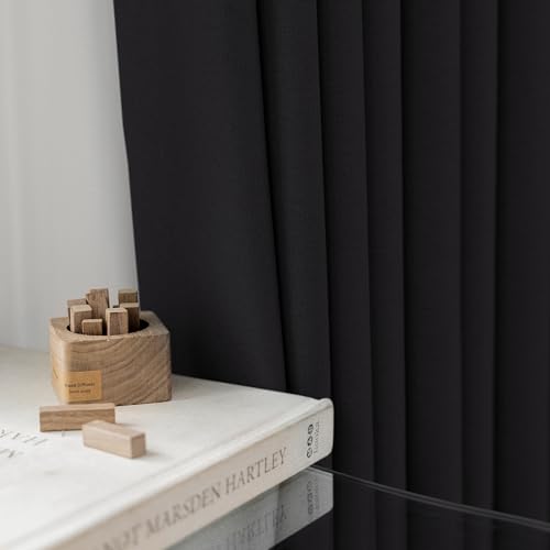 FMFUNCTEX Linen Textured 100% Blackout Curtains for Bedroom/Living Room Darkening