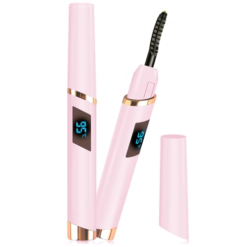 Heated Eyelash Curler, Heated Lash Curlers, Rechargeable Electric Lash Curler with Eyelash Comb for Makeup Natural Curling Eye Lashes and 24 Hours Long Lasting-Light Pink