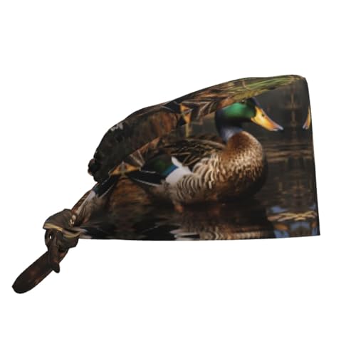 YYHWHJDE Breathable Work Hat Mallard Duck Prints Adjustable Comfortable Chef Hat for Women & Men Black