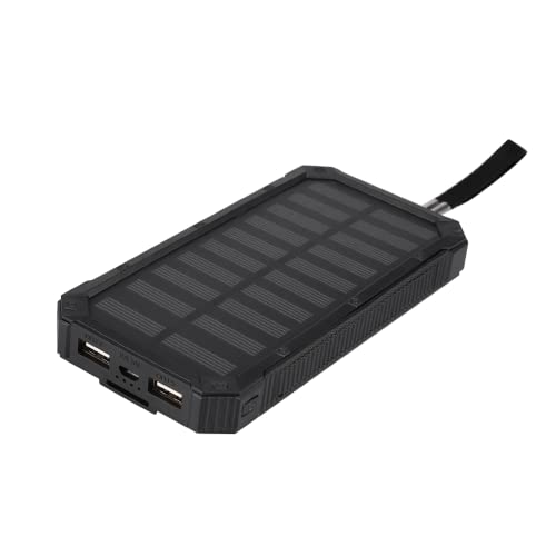Banco de Energía Solar Cargador Solar Portátil de 20000 MAh para Tabletas de Teléfonos Celulares Cargador de Batería de Respaldo Externo USB Doble con Linterna LED para Emergencia Cámping(Negro)