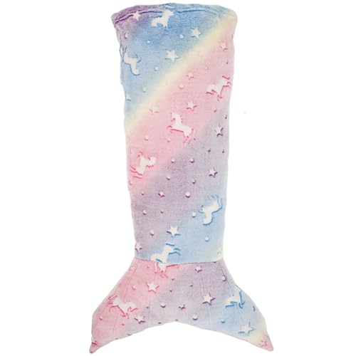 SOEWWEKLAX Mermaid Tail Blanket,Glow in The Dark Blanket Unicorn and Mermaid Gifts for Girls,Cozy Flannel Birthday (Rainbow-Pink)