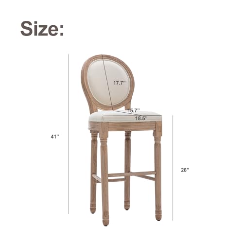 Image of Virabit Counter Height Bar Stools Set of 2, French Country Bar Stool with Solid Wood Frame and Upholstered Seating, Vintage Bar Chair (Beige)