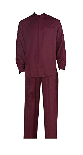 Banded Collar Long Sleeve Walking Suit M2826-Burgundy-6XL-58