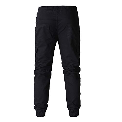 Black Joggers for Men Casual Cotton Tapered Workout Pants Plain Lightweight Hiking Sports Trousers with Pockets4