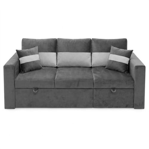 Image of FURNY Soria 4 Seater RHS Lounger Sofa Cum Bed (Light Gray - Dark Gray) with Pull-Out Function | Luxury Velvet Suede Finish | Durable Comfort | Ideal for Living Room
