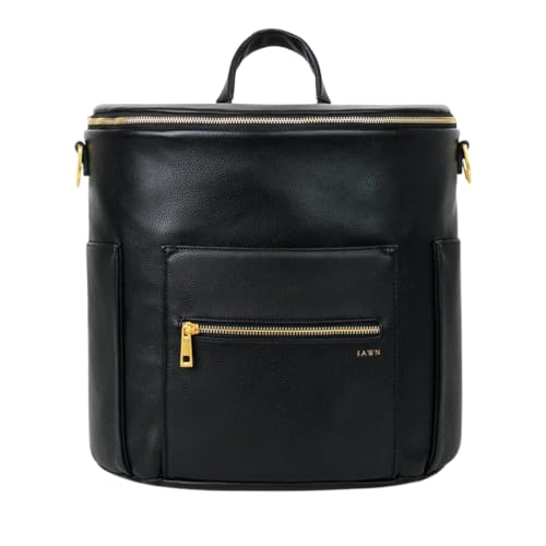 FAWN DESIGN The Original Diaper Bag, Faux Leather Diaper Bag Backpack, Adjustable Detachable Straps, 12 Pockets, Large Capacity Baby Bag for Mom, 13 x 13.5 x 7 inches (Bag Only)