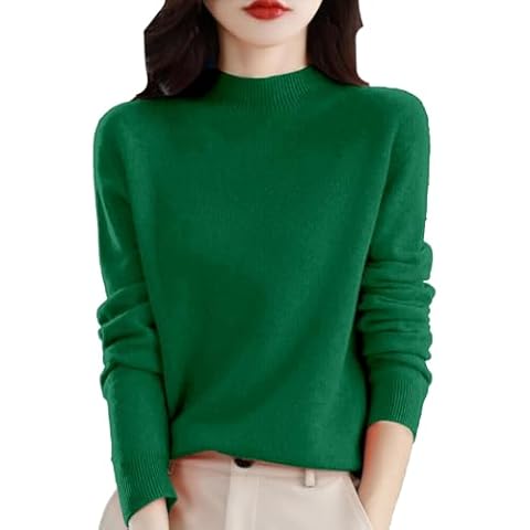 PETYCZEN Cashmere Sweaters for Women Casual Long Sleeve Mock Neck Sweater Cozy Warm Wool Knit Cropped Sweater Trendy Fitted Jumpers Pullover Tops Winter Clothes A-Dark Green Medium Cover