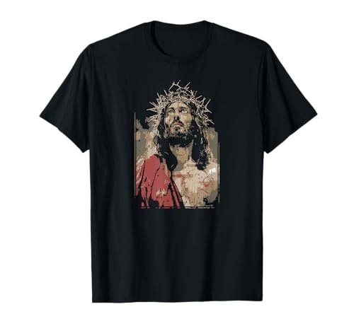Rostro de Jesús en una cruz con corona de espinas Camiseta