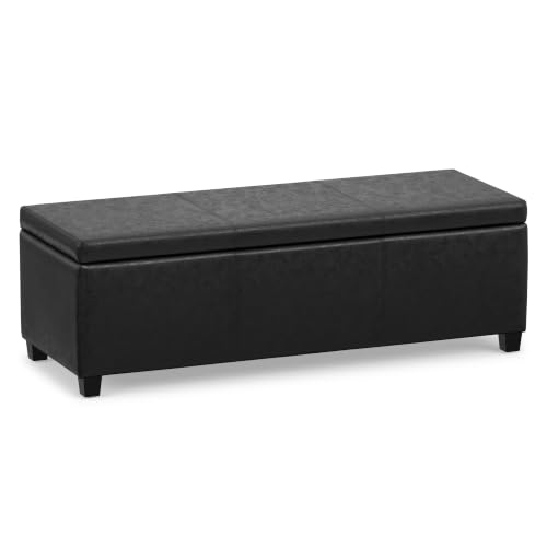 Image of SIMPLIHOME Avalon 48 inch Wide Vegan Leather Storage Ottoman in Black