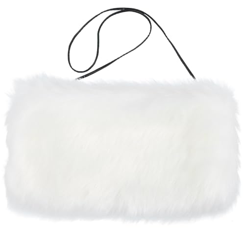 Healvian Paquet Chauffe-Mains Portable en Fausse Fourrure Blanche Manchon Chauffant Épais pour Femme Accessoire d'hiver Doux et Confortable pour Réchauffer Les Mains en Saison Froide