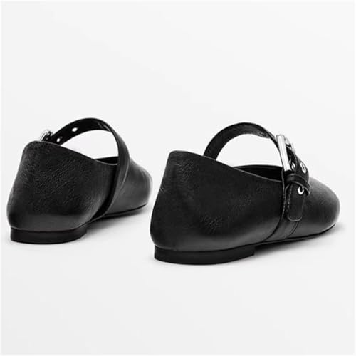 Women's Mary Jane Flat Shoes Comfort Leather Platform Buckle Ankle Strap Flats Trendy Slip On Lightweight Office Work Shoes4