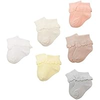 Calcetines Bebé Algodón De Primavera Verano De hoja de loto Encaje de Punto Lindo Cómodo Respirable 0-1 años - Pack de 6 Pares