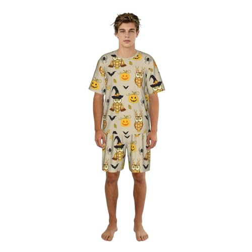 Pyjama homme d'été court imprimé citrouille ensemble vêtement de détente léger col rond