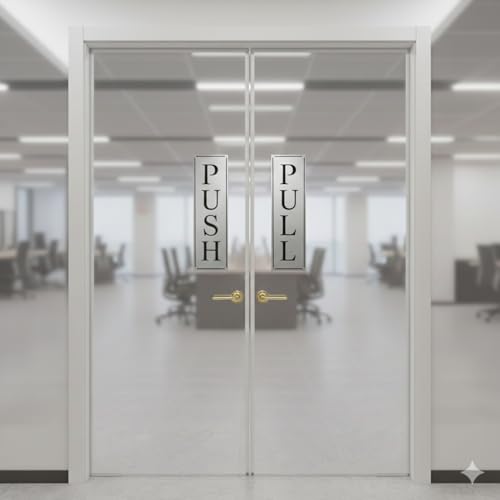 Image of Premium Acrylic Push Pull Sign Board 6 inchx2 inch For Office and Shop Glass and Wooden | Self Adhesive Sticker for Door | Push and Pull Sticker for Hospital Malls Office (Silver)