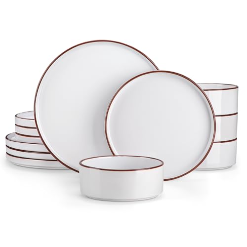 Geschirrset Steingut, vancasso venus Tafelservice 4 Personen, 12-tlg Geschirr Kombiservice modern, mit Speiseteller, Dessertteller und Schüssel, rund