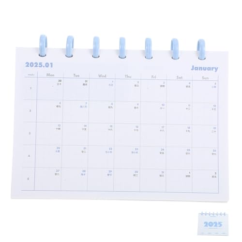 SOPOTUTU 年白リング綴じ卓上カレンダー 学習計画対応 小型ポータブルオフィス月間カレンダー かわいいデザイン台?
