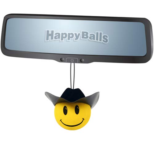 HappyBalls Happy Smiley Cowboy Car Antenna Topper/Mirror Dangler/Desktop Spring Stand (Pack of 2)