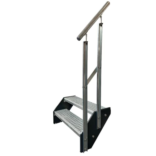 Escalier en acier pour jardin et terrasse 2 marches avec garde-corps anthracite 140cm