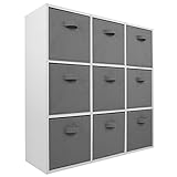 Charles Jacobs White 9 Cube Storage Shelving Unit + 9 Grey Fabric Drawers