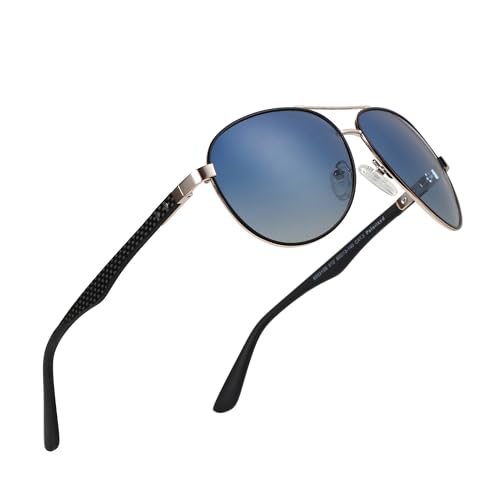 Image of ZENOTTIC Polarized Aviator Sunglasses for Men Carbon Fiber Temple Pilot Sun Glasses with Mirrored Lens UV Protection