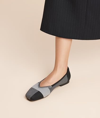Arromic Black Flats Shoes for Women, Square Toe Ballet Flats Shoes, Washable Comfortable Knit Flats for Women, Soft Slip on Black Flats for Dressy Wedding Work Office Casual4