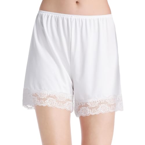 MANCYFIT Pettipants for Women Half Slip Culotte Shorts Split Skirt Lace Snip 4â€ Inseam White Small