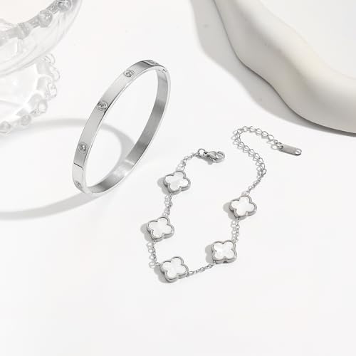 Women's Bracelet Gold Plated Cuff Bangle Clover Bracelet Set for Women Four Leaf Lucky Bracelets Jewelry oval Bangle Witness the Gift of Love3